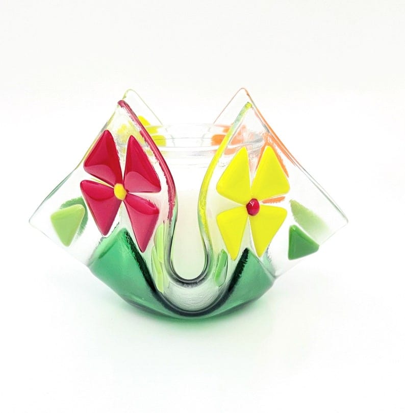 Shevi B Glass Creations - Floral Yahrzeit Candle Holder - Colorful Floral - ModernTribe