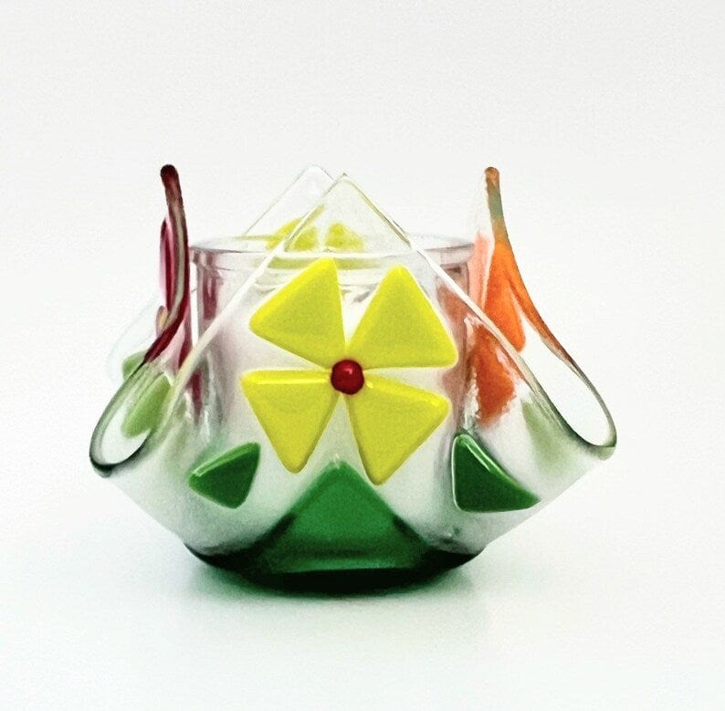 Shevi B Glass Creations - Floral Yahrzeit Candle Holder - Colorful Floral - ModernTribe