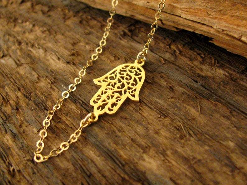 Mini Maxi - Sideways Lacy Silver or Gold Hamsa Necklace - ModernTribe