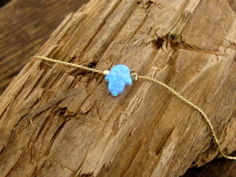 Mini Maxi - Blue Opal Hamsa Bracelet - Silver or Gold - ModernTribe