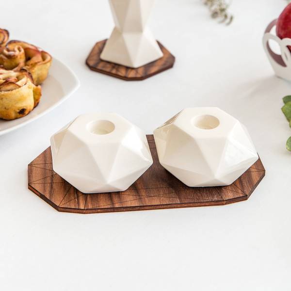Studio Armadillo - White Hexagon Candlesticks - Pair - ModernTribe