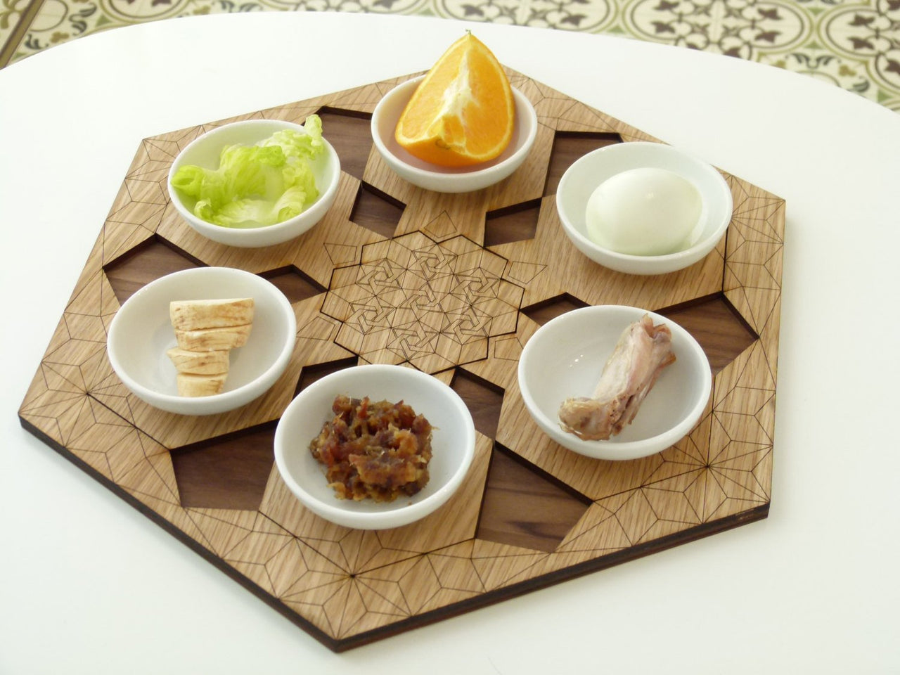 Studio Armadillo - Wood Pomegranate Hexagonal Seder Plate - ModernTribe