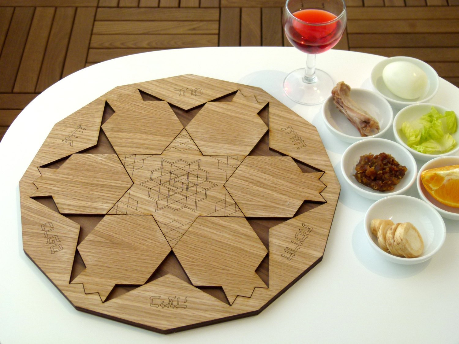 Studio Armadillo Seder Plate Seder Plate Wood Pomegranate Polygon Seder Plate