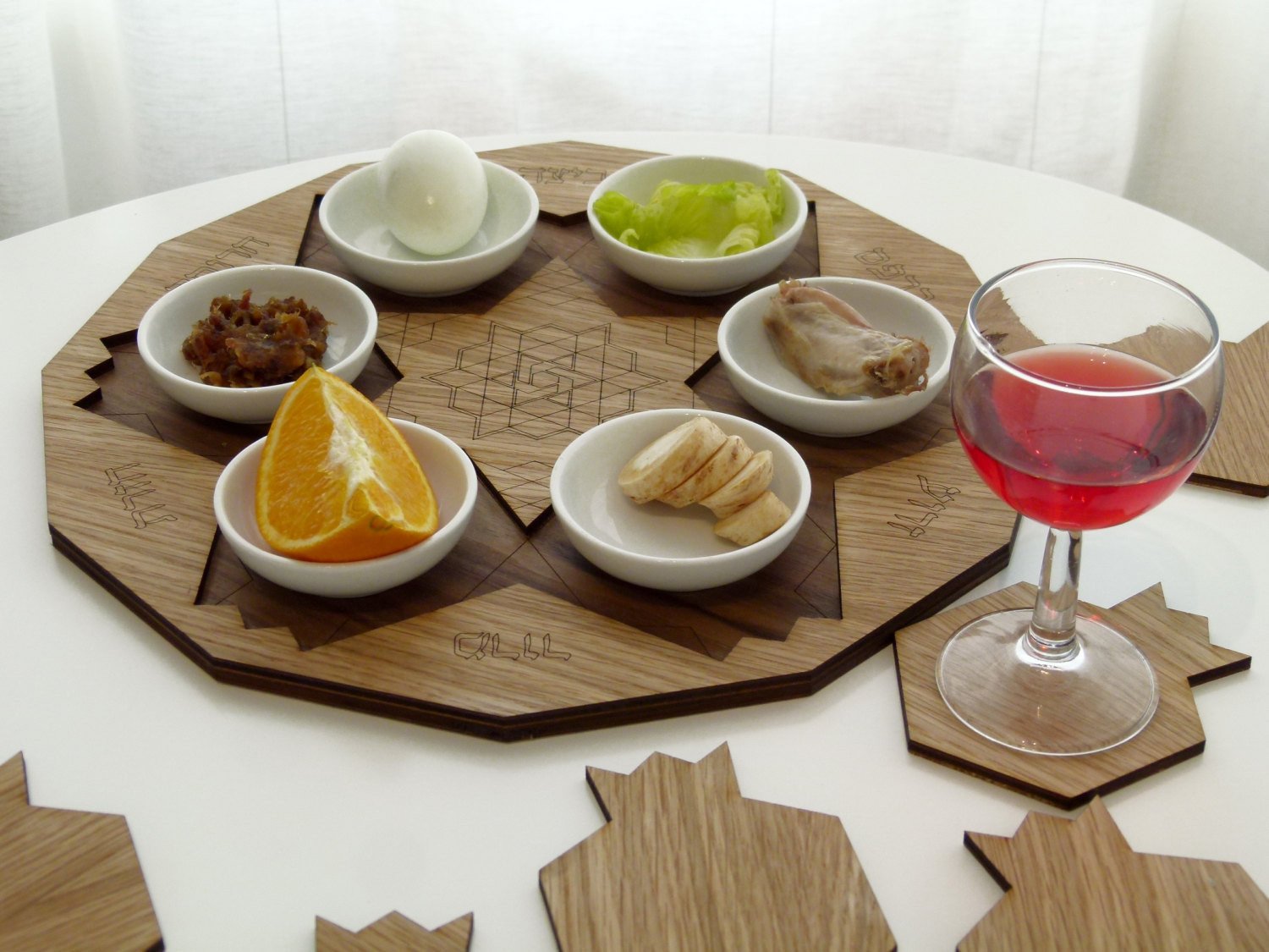 Studio Armadillo Seder Plate Seder Plate Wood Pomegranate Polygon Seder Plate