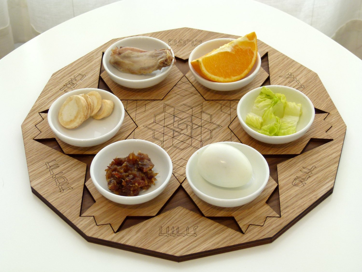 Studio Armadillo Seder Plate Seder Plate Wood Pomegranate Polygon Seder Plate