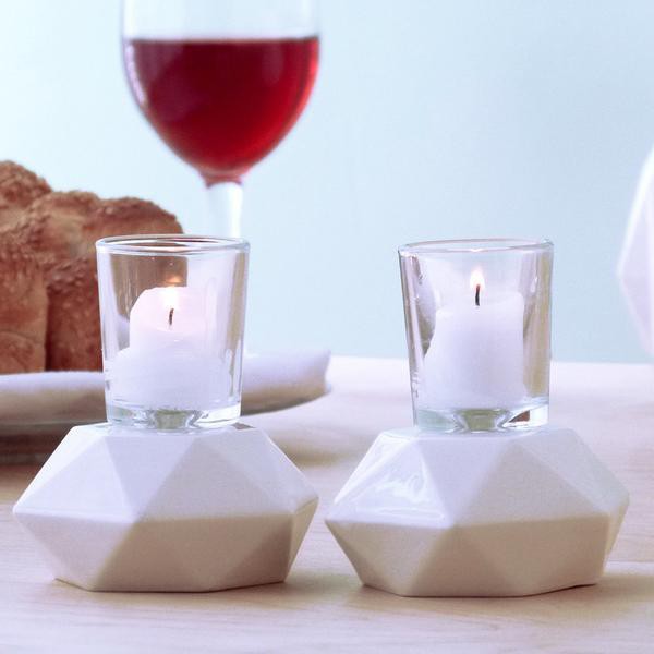 Studio Armadillo - White Hexagon Candlesticks - Pair - ModernTribe