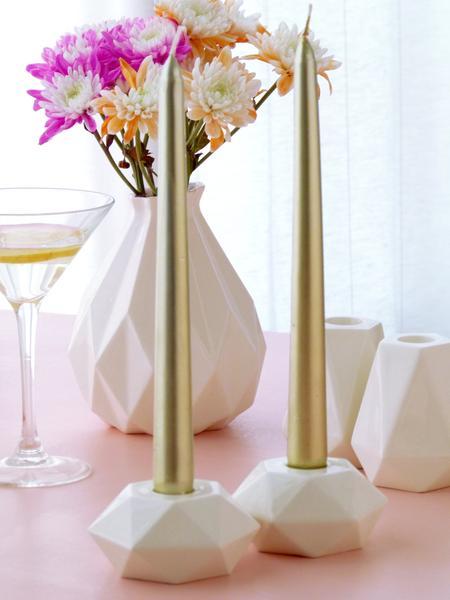 Studio Armadillo - White Hexagon Candlesticks - Pair - ModernTribe