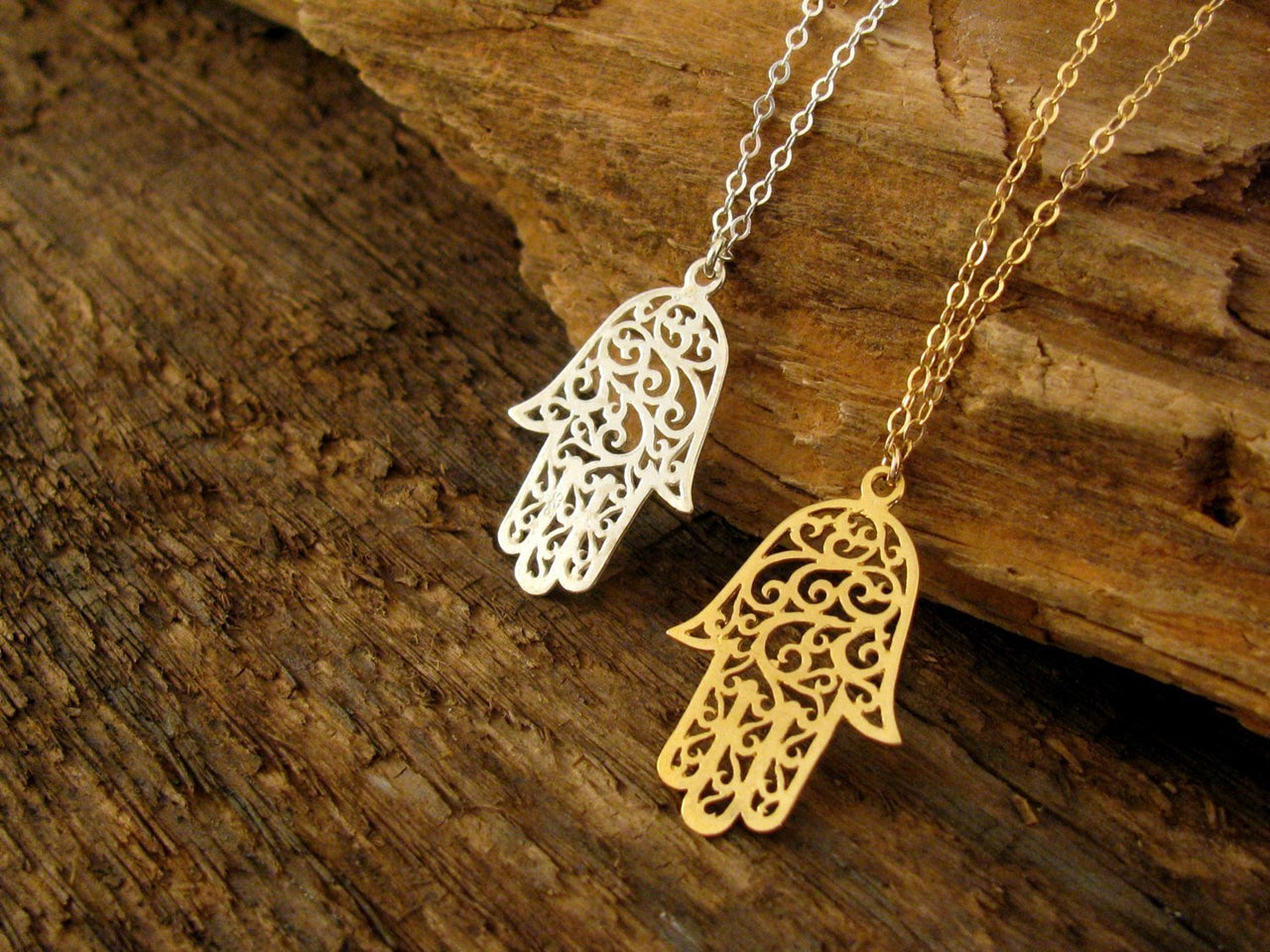 Mini Maxi - Lacy Hamsa Necklace - Silver or Gold - ModernTribe