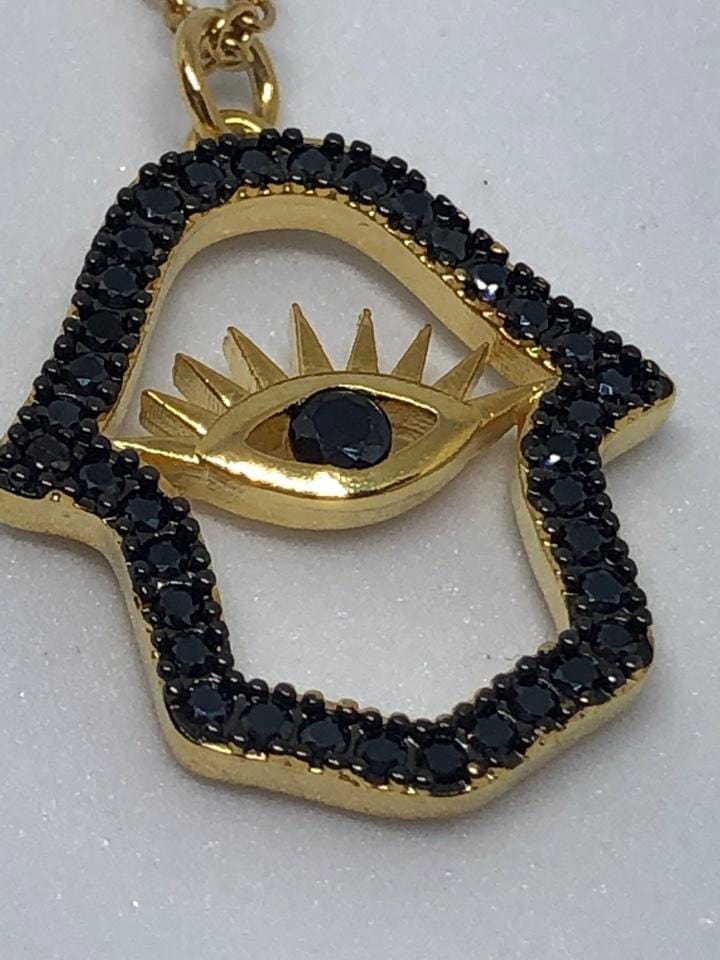 Hamsa Alek - Jeweled Noir Evil Eye Hamsa Necklace - ModernTribe