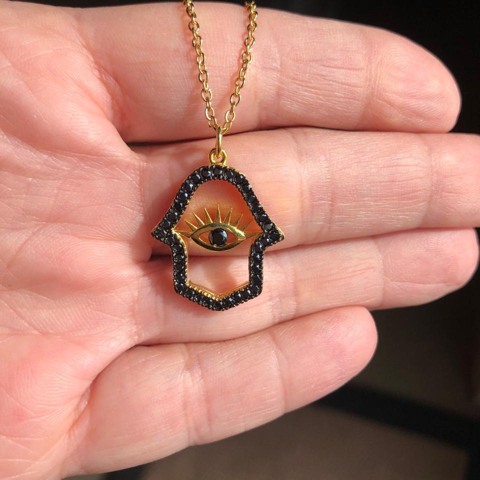 Hamsa Alek - Jeweled Noir Evil Eye Hamsa Necklace - ModernTribe