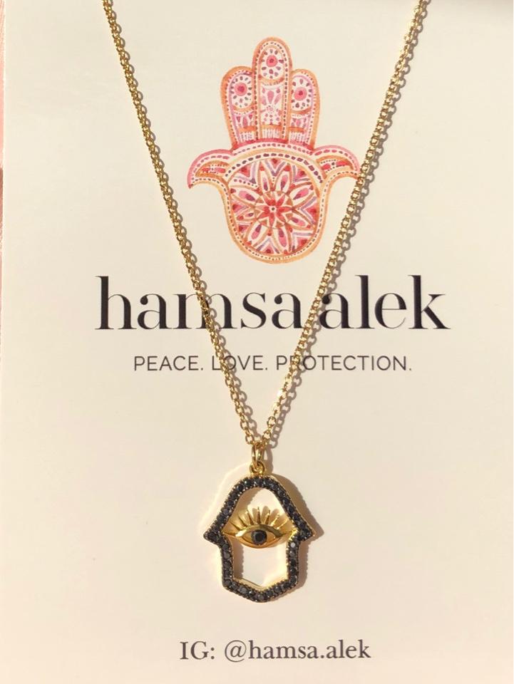 Hamsa Alek - Jeweled Noir Evil Eye Hamsa Necklace - ModernTribe