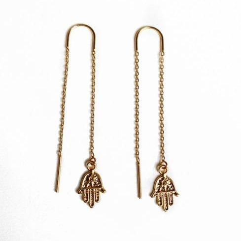 Stitch and Stone Earrings Gold Tiny Hamsa Ear Threaders Earrings