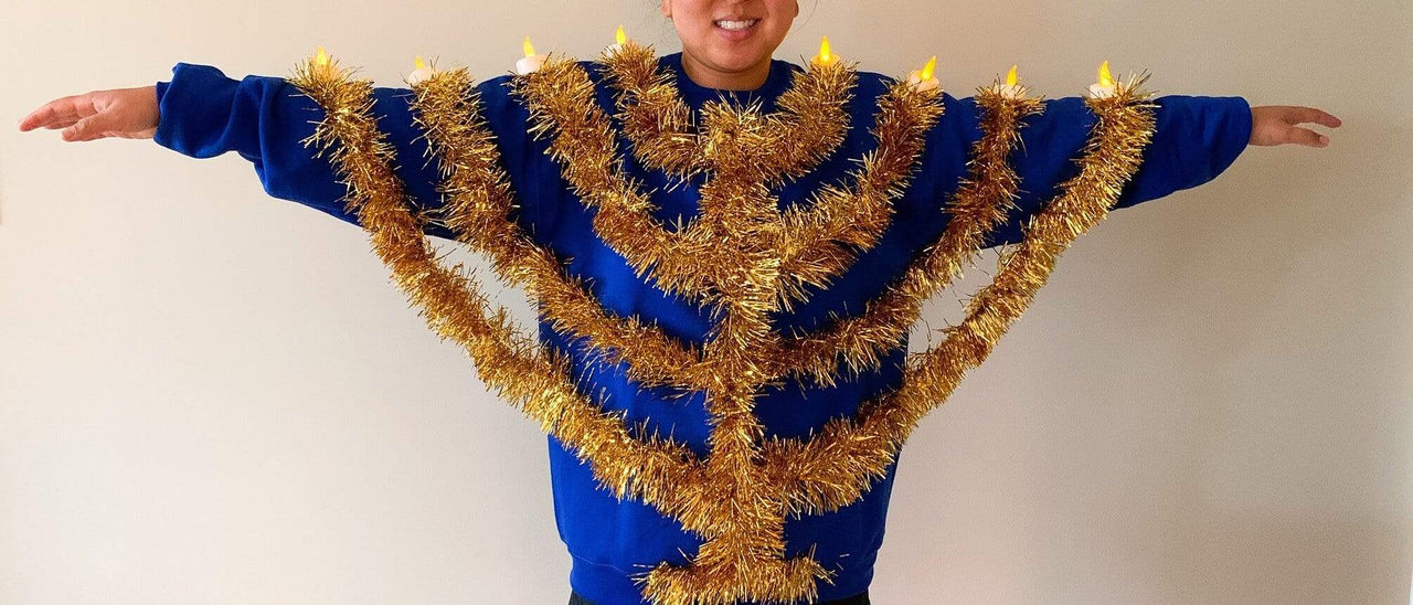 LiliPadDesign - Light Up Menorah Hanukkah Unisex Sweatshirt - Blue or White - ModernTribe