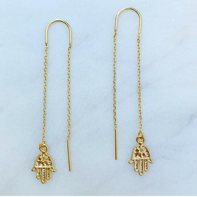 Stitch and Stone - Tiny Hamsa Ear Threaders Earrings - ModernTribe