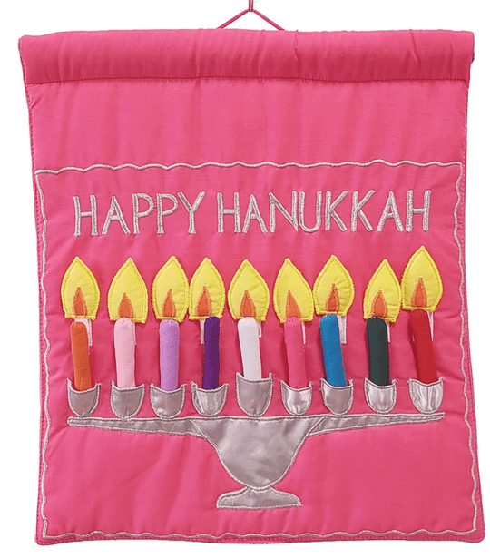 Happy Hanukkah Menorah Wall Hanging - Pink