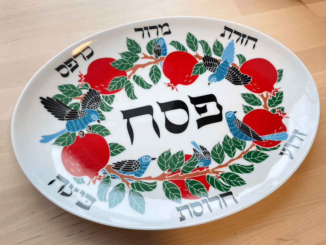 Goodstein Ceramics - Blue Bird Porcelain Seder Plate by Goodstein Ceramics - ModernTribe