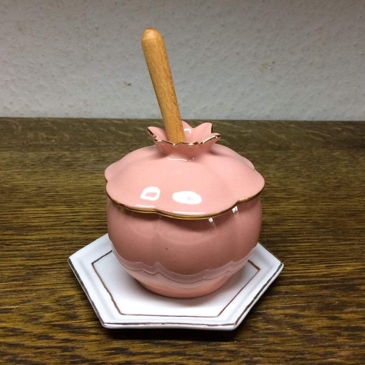Judaica Hungarica - Pink Porcelain Honey Jar with Dipper and Coaster - ModernTribe