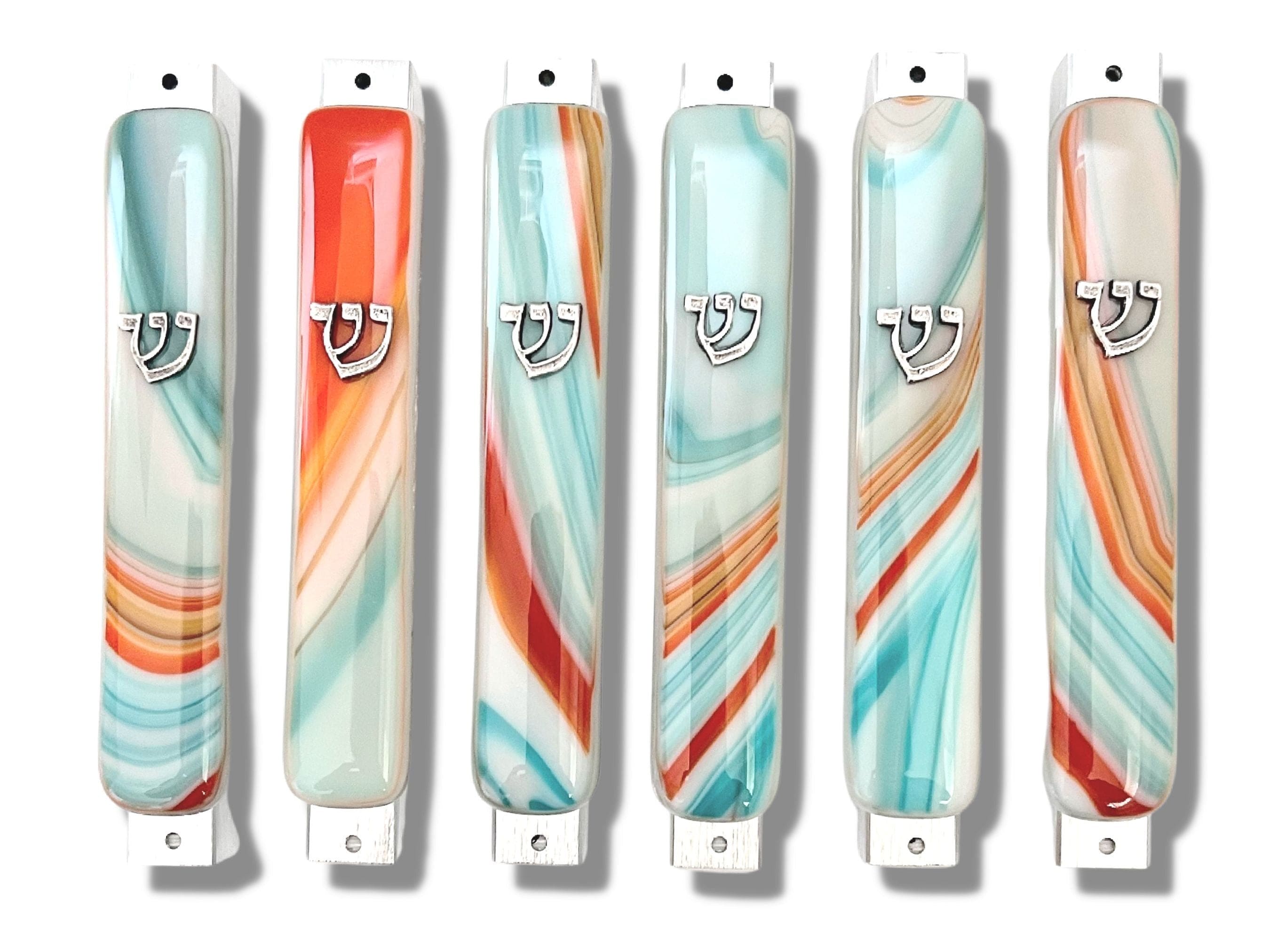 Fused Glass Mezuzah Case - Turquoise And Orange