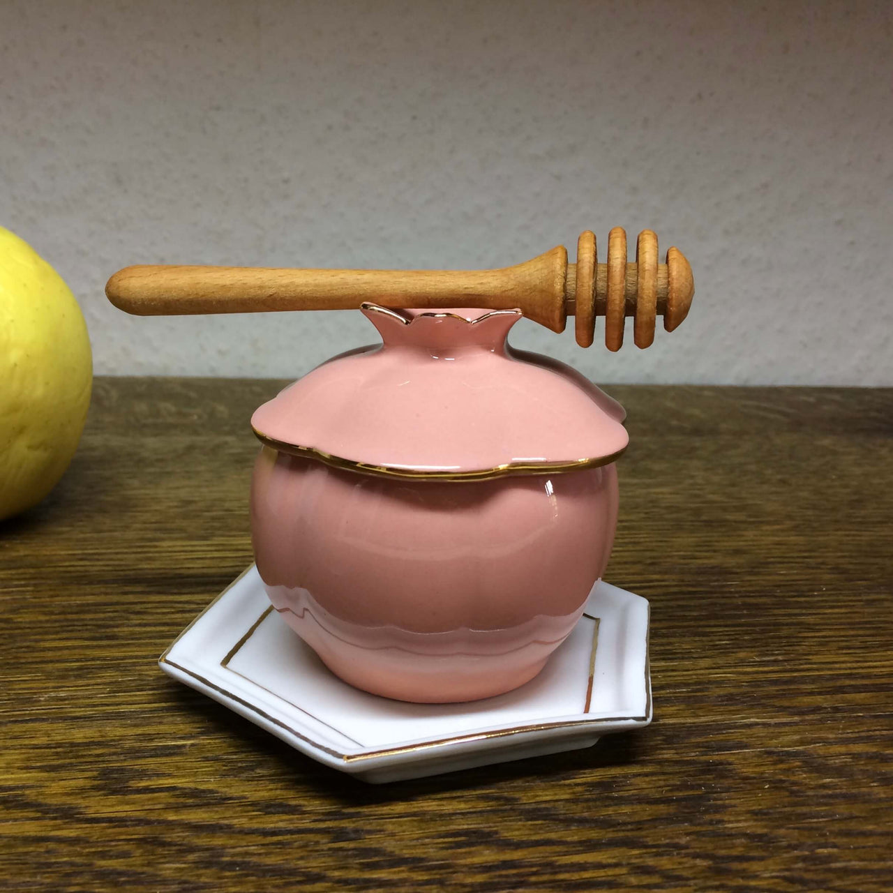 Judaica Hungarica - Pink Porcelain Honey Jar with Dipper and Coaster - ModernTribe
