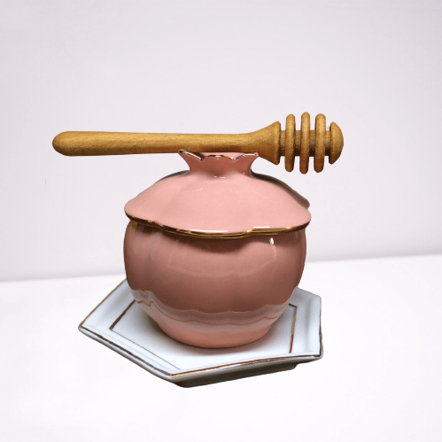 Judaica Hungarica - Pink Porcelain Honey Jar with Dipper and Coaster - ModernTribe