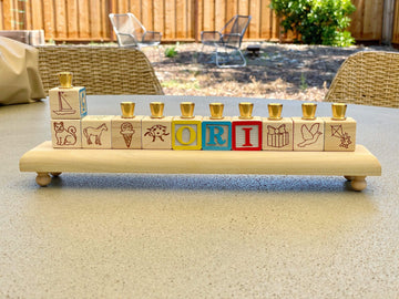 Naturally Wood Creations Menorahs One Line / No Candles Wooden Block Name Menorah