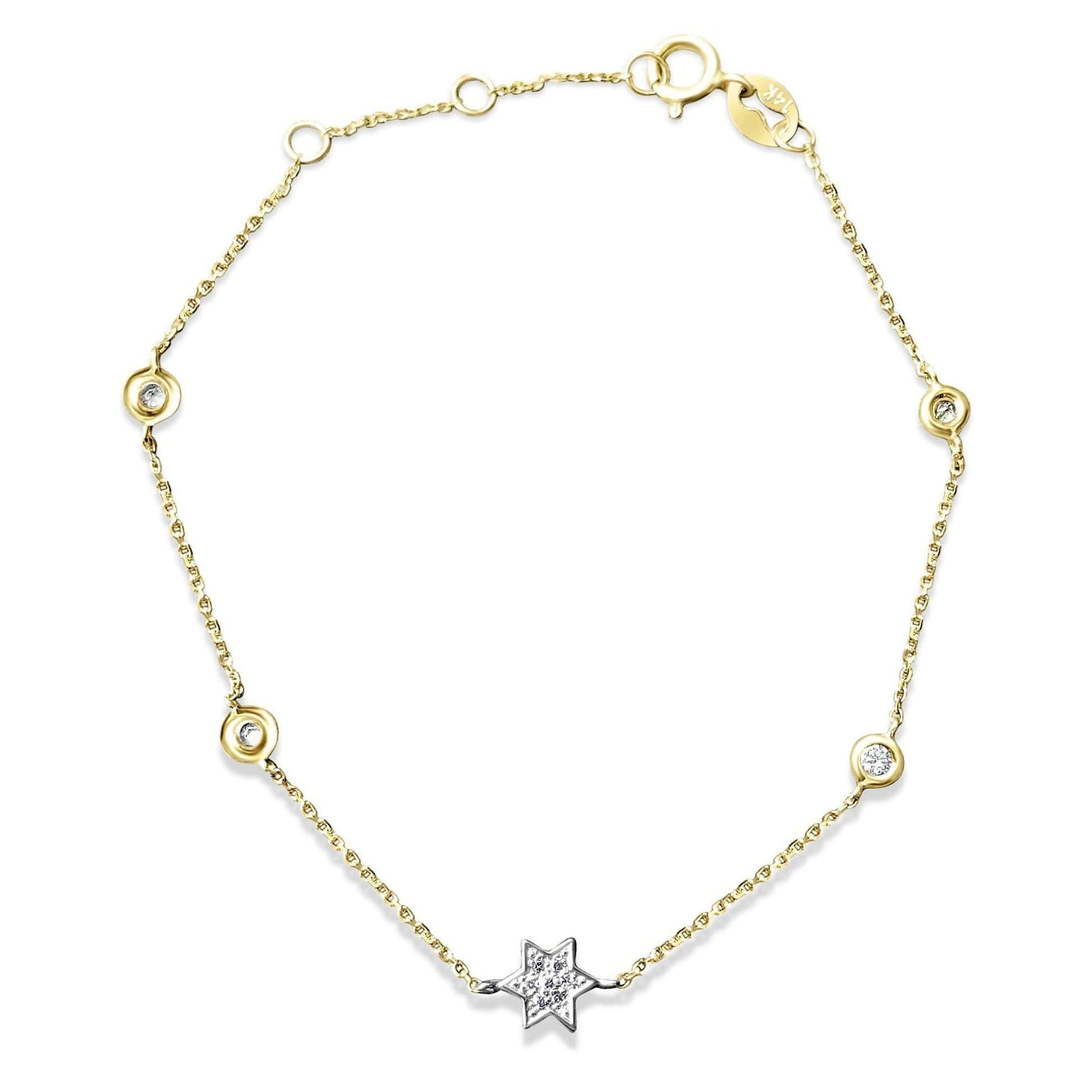 Alef Bet Bracelets Star of David Bracelet With Diamonds in 14k Gold - Yellow, Rose or White Gold