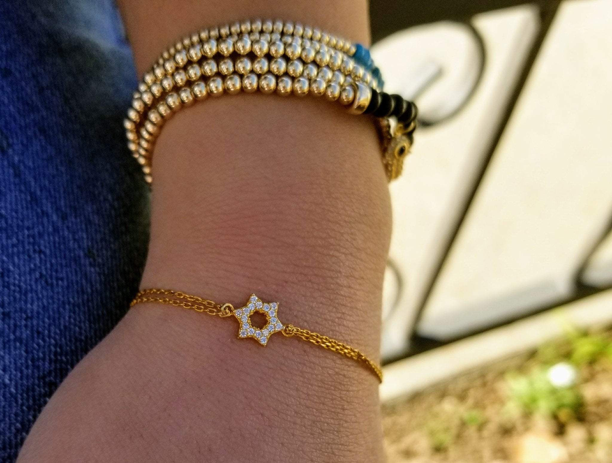 Buy Dainty Star of David Gold Filled Double Chain Bracelet Gold Online in  India - Etsy