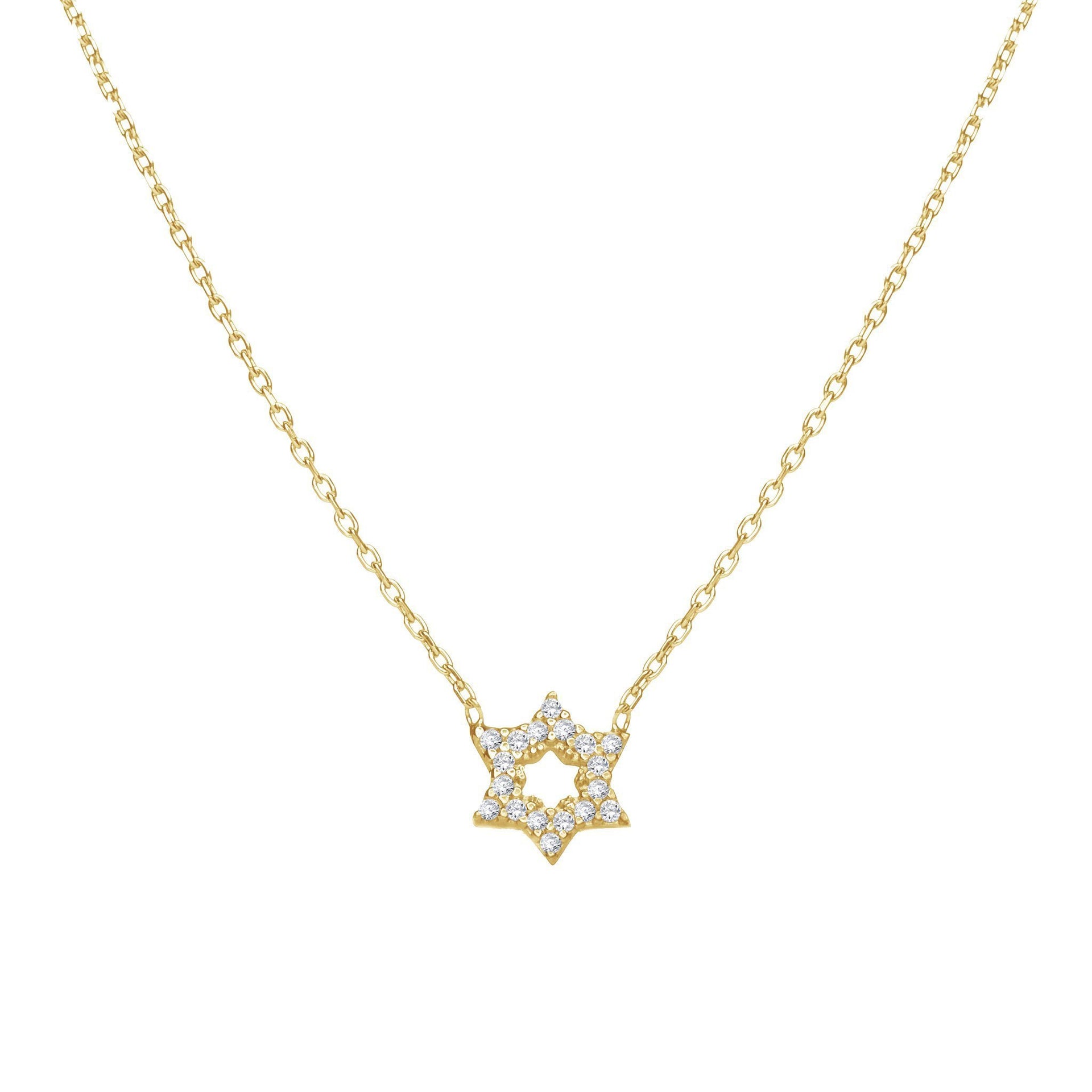 Alef Bet Necklaces Yellow Gold Star of David Sparkle Necklace - Gold, Silver or Rose Gold
