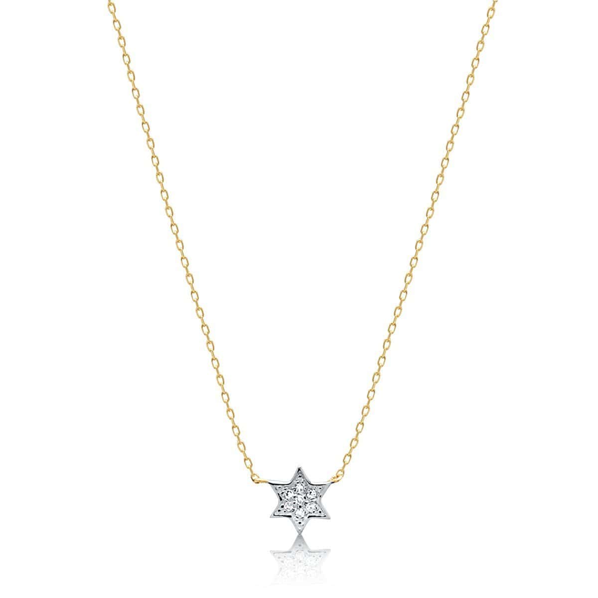 Alef Bet Necklaces Yellow Gold Petite Diamond Jewish Star Necklace in 14k Gold, White Gold or Rose Gold