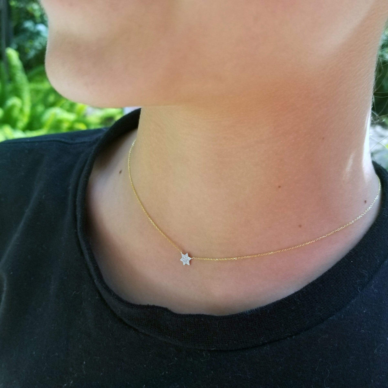 Alef Bet - Petite Diamond Jewish Star Necklace in 14k Yellow Gold - ModernTribe