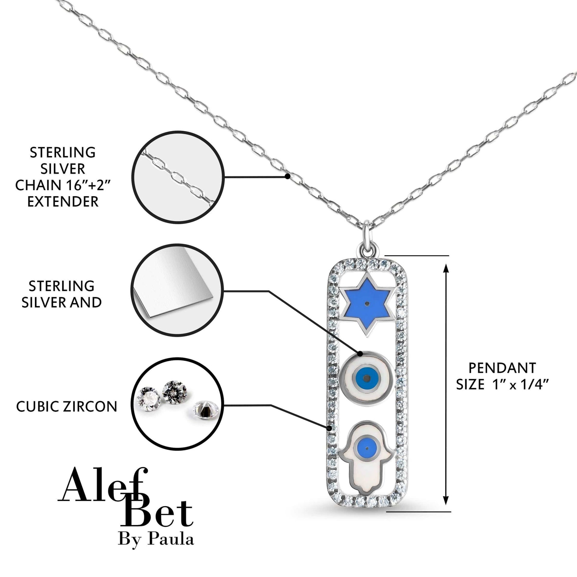 Alef Bet Necklaces Trifecta Amulet Necklace - Sterling Silver or Rose Gold