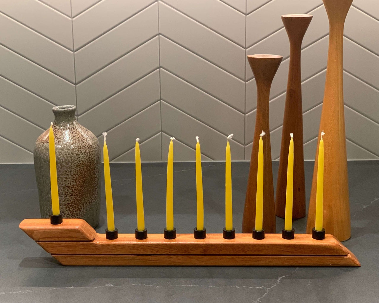 The Knotty Dane - Modern Swoosh Hardwood Menorah - ModernTribe