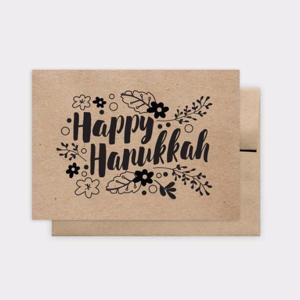 Chai and Home - Floral Kraft Happy Hanukkah Greeting Card, Box of 6 - ModernTribe