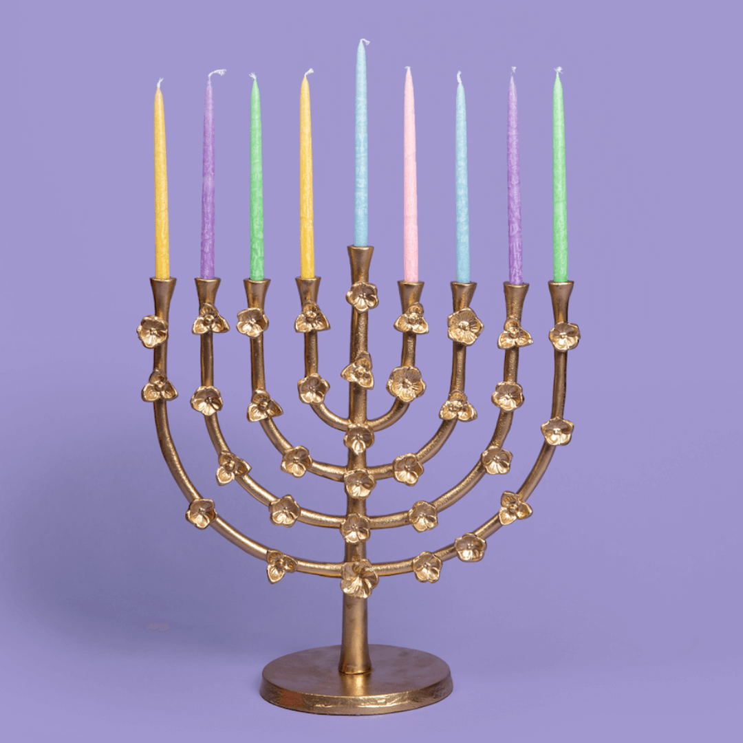 Amy Kritzer Becker Menorahs Gold Floral Lily Menorah