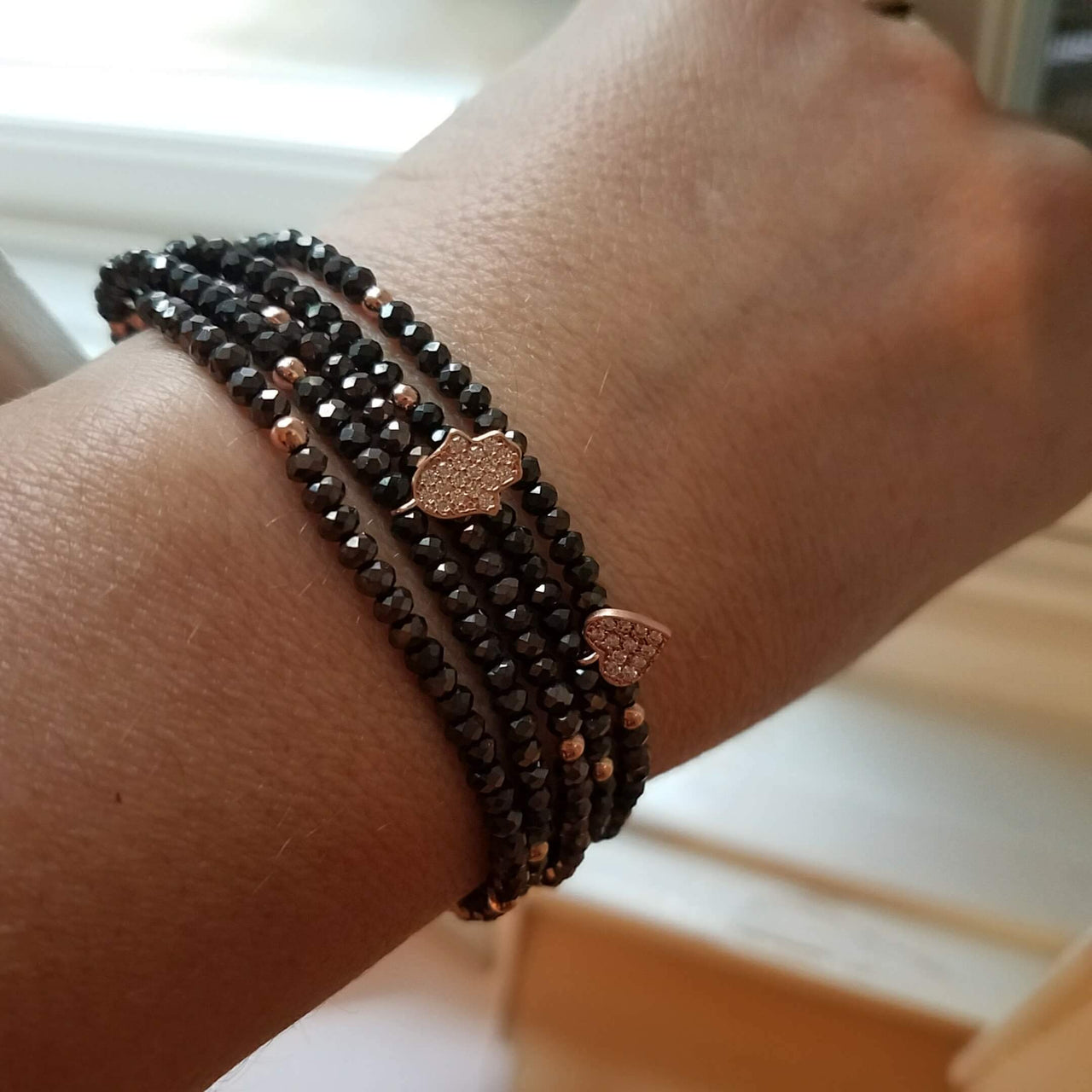 Alef Bet - Black Macramé Beaded Hamsa Bracelet - ModernTribe