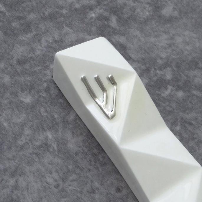 Studio Armadillo - Modern Geometric Mezuzah - White and Silver - ModernTribe