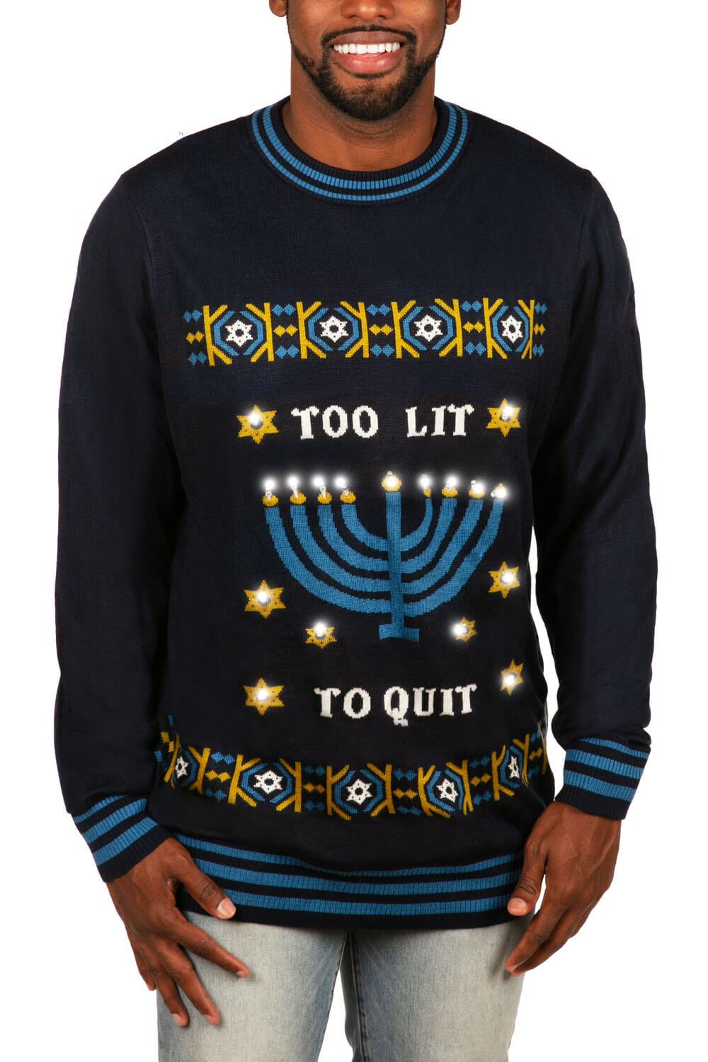 Tipsy Elves Sweaters Men's Too Lit To Quit Sweater - by Tipsy Elves