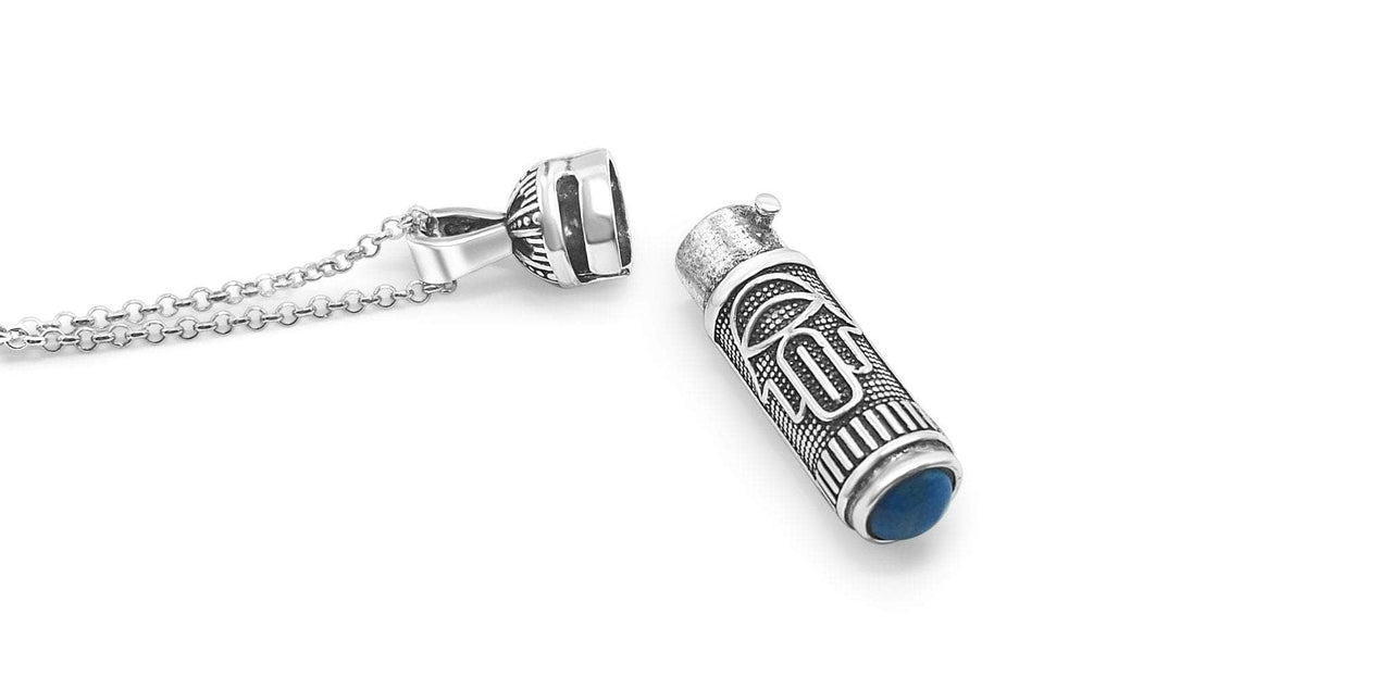 Alef Bet - Sterlng Silver Hamsa Turquoise Mezuzah Necklace - ModernTribe
