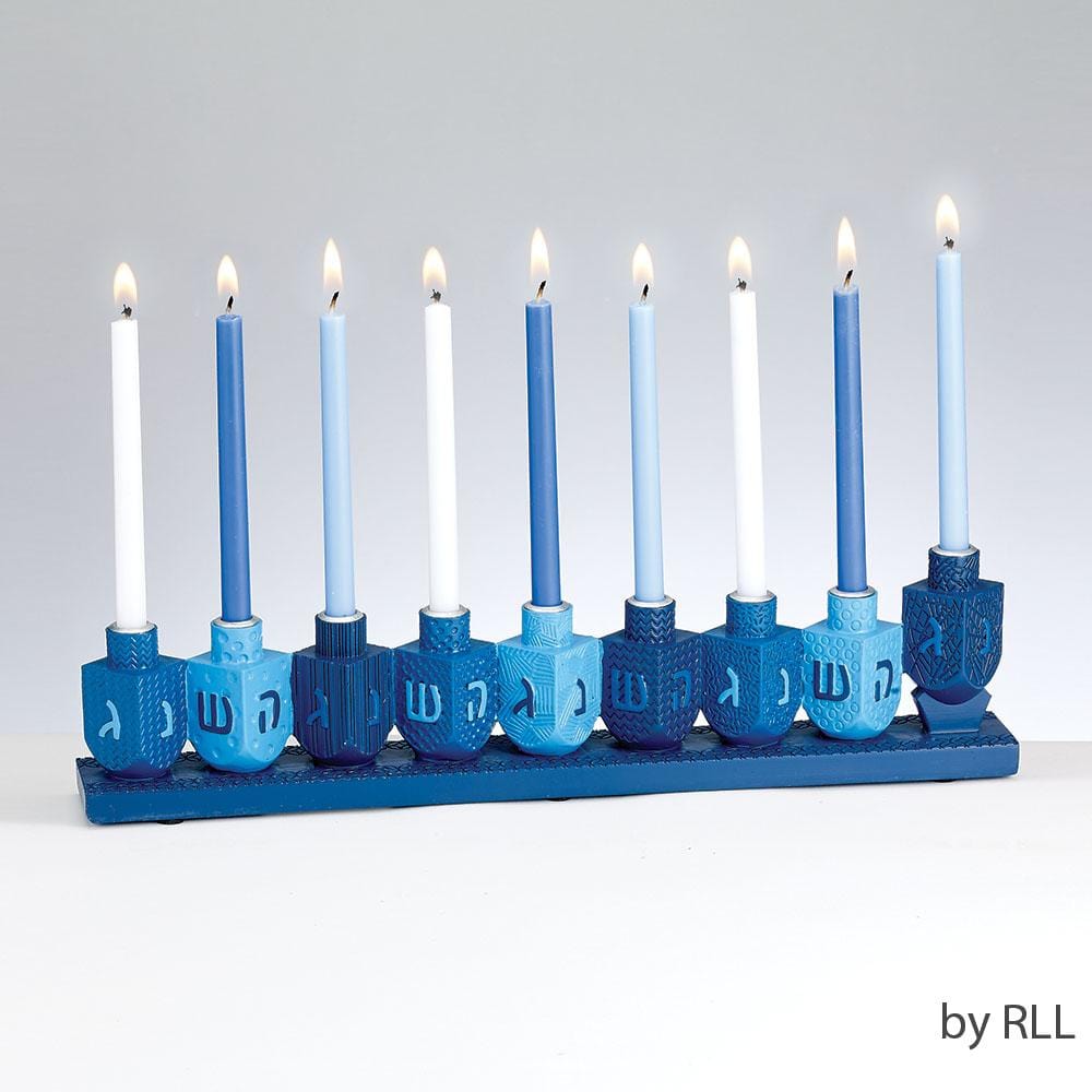 Rite Lite - Blue Dreidels Hand - Painted Menorah - ModernTribe