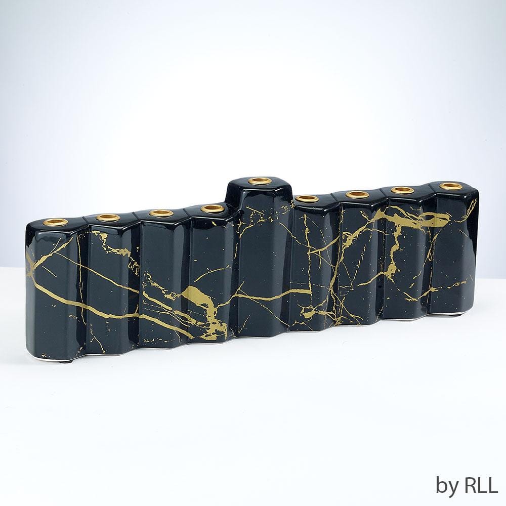 Rite Lite - Hexagons Black Hand - Painted Ceramic Menorah - ModernTribe