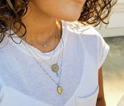 Alef Bet Necklaces Blue Two Tone Hamsa on Gold Chain