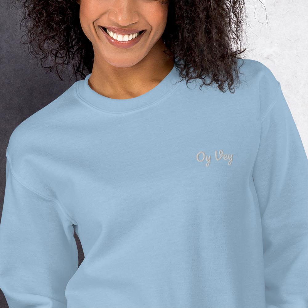 ModernTribe Sweatshirts Small Embroidered Oy Vey Unisex Sweatshirt -  Light Blue