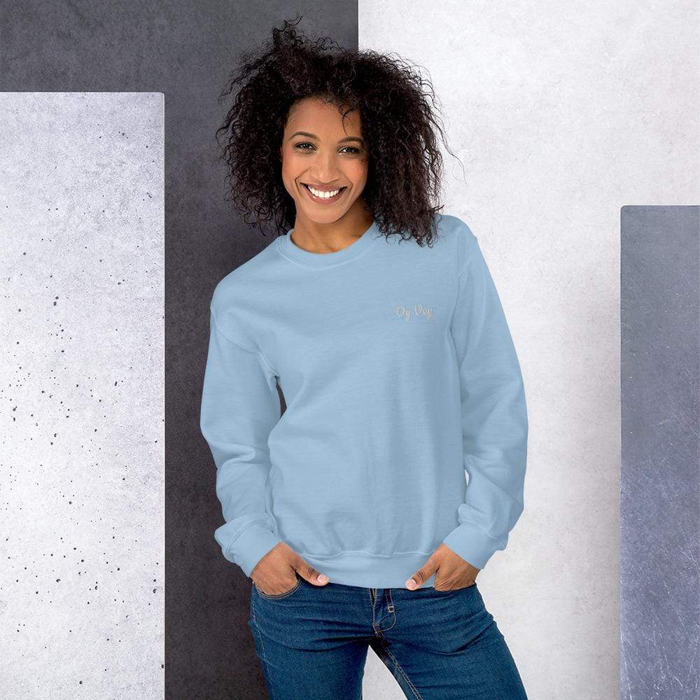 ModernTribe Sweatshirts Small Embroidered Oy Vey Unisex Sweatshirt -  Light Blue