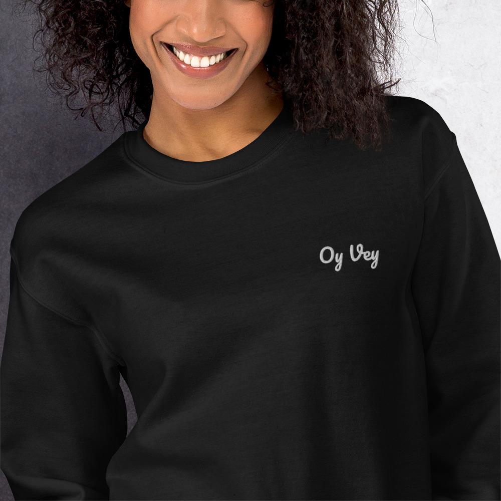 ModernTribe Apparel - Embroidered Oy Vey Unisex Sweatshirt - Black - Large - ModernTribe