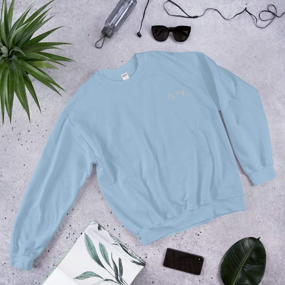 ModernTribe - Light Blue Embroidered Oy Vey Unisex Sweatshirt - Size Small - ModernTribe