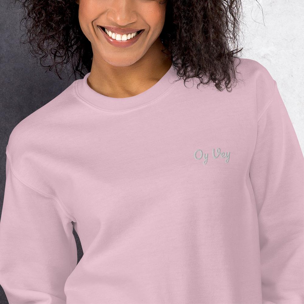 ModernTribe Sweatshirts Light Pink / S Embroidered Oy Vey Unisex Sweatshirt - Black, Light Blue or Pink
