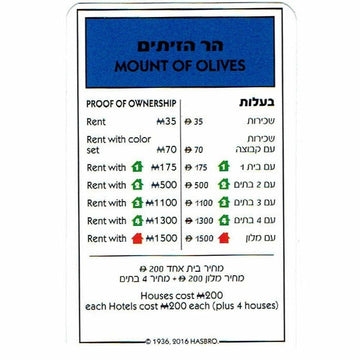 Alef To Tav Games Monopoly: Jerusalem Edition - Board Game In Hebrew and English