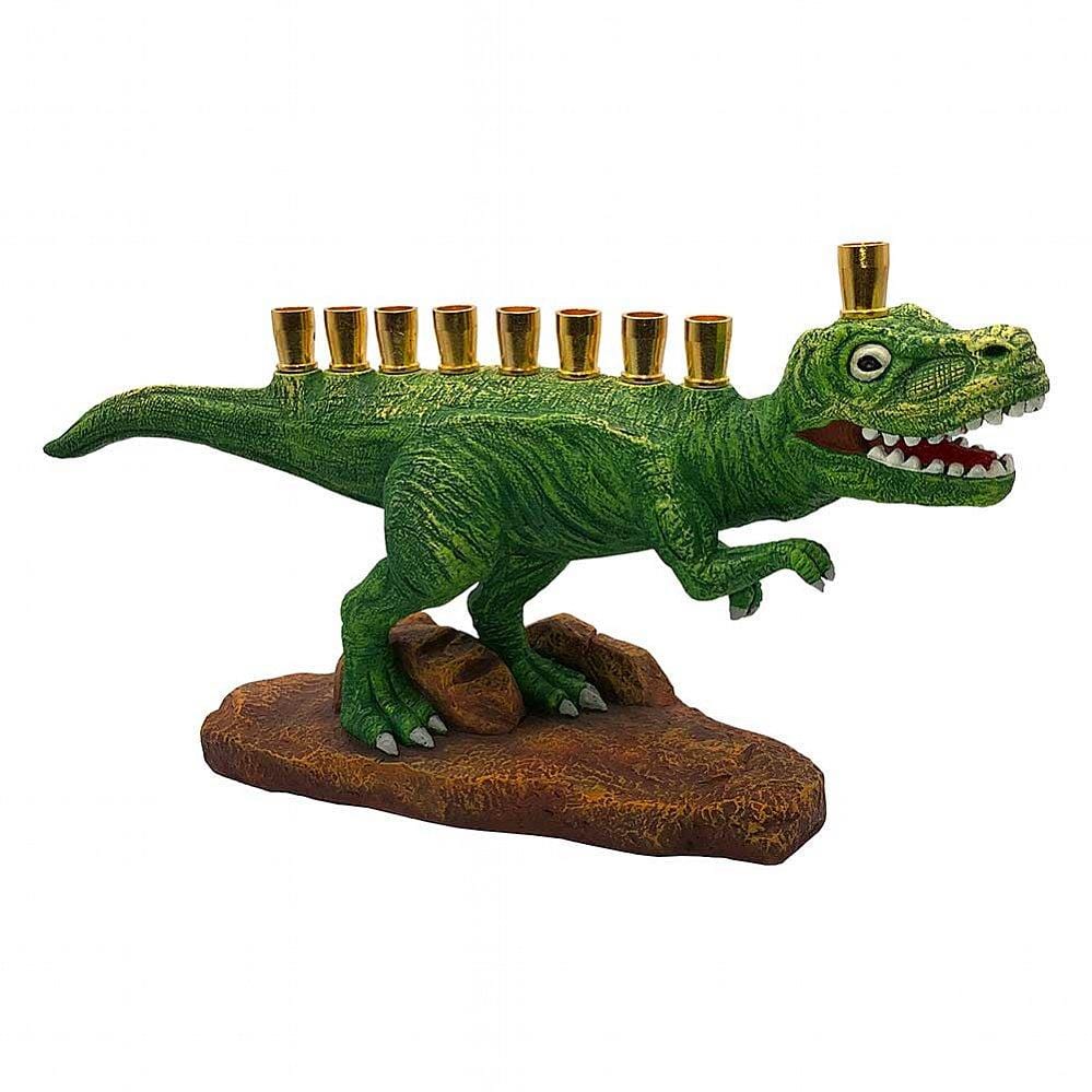 Aviv Judaica Menorahs Green T-Rex Dinosaur Menorah