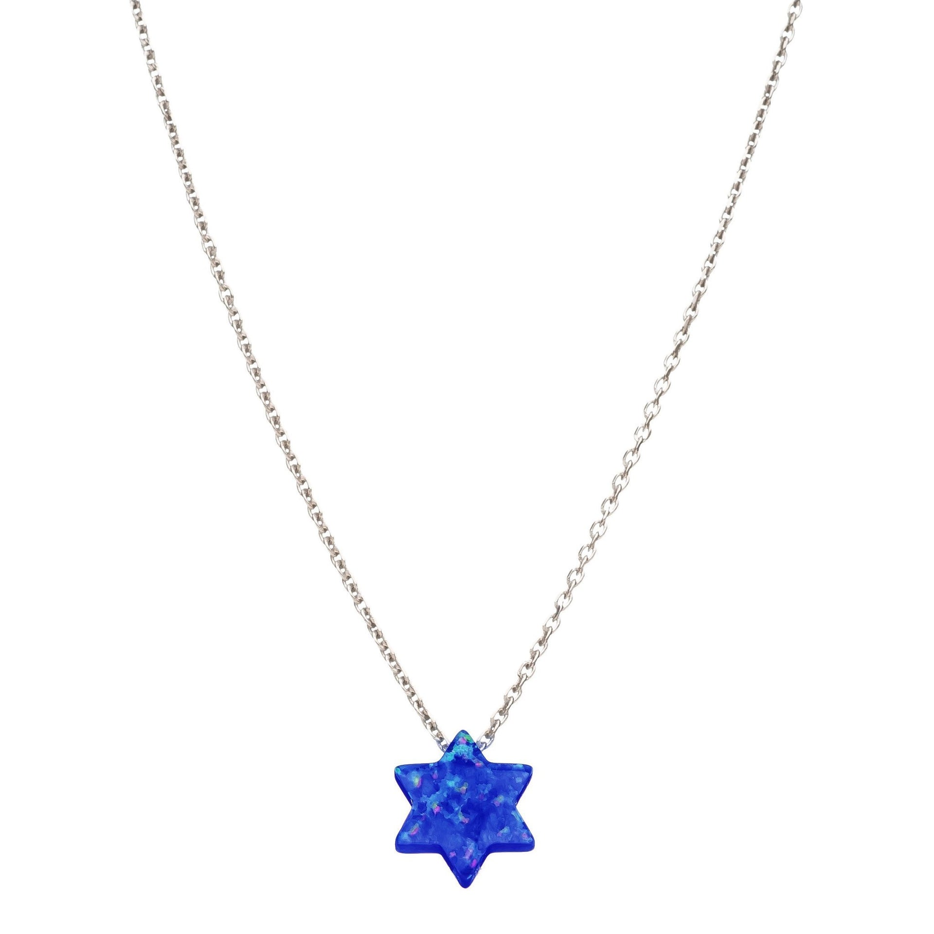 Alef Bet Necklaces Sterling Silver Opal Star of David Necklace - Navy