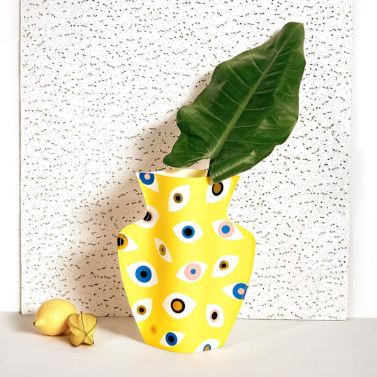Yellow Paper Evil Eye Vase by Octaevo - Large or Mini